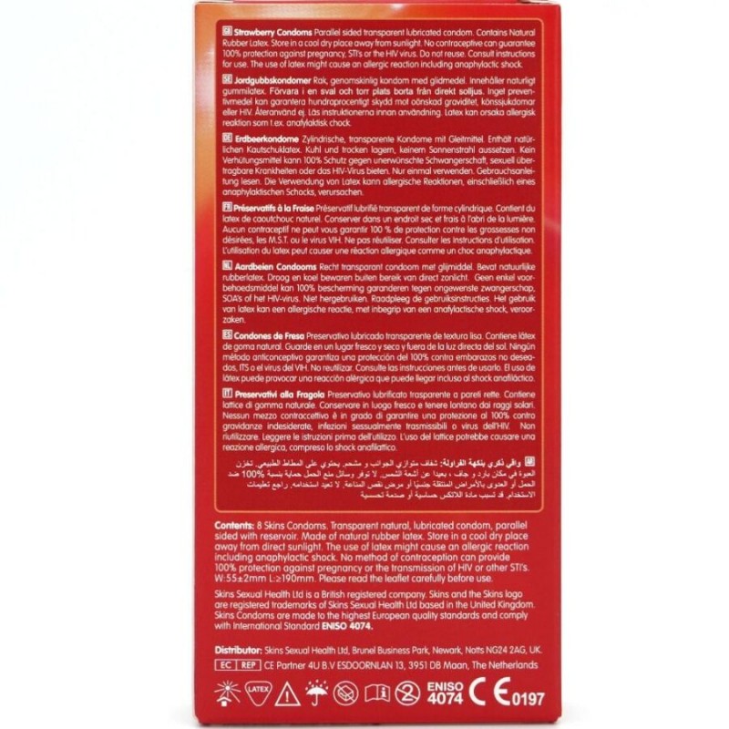 SKINS PRESERVATIVOS PREMIUM SABOR FRESA PACK 8