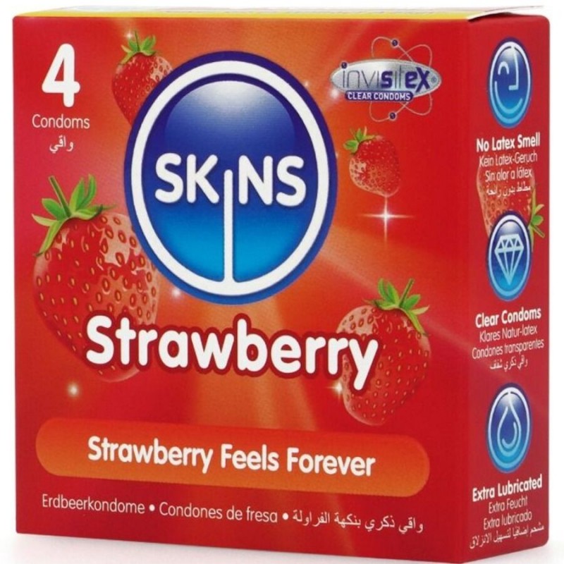 SKINS PRESERVATIVOS PREMIUM SABOR FRESA PACK 4