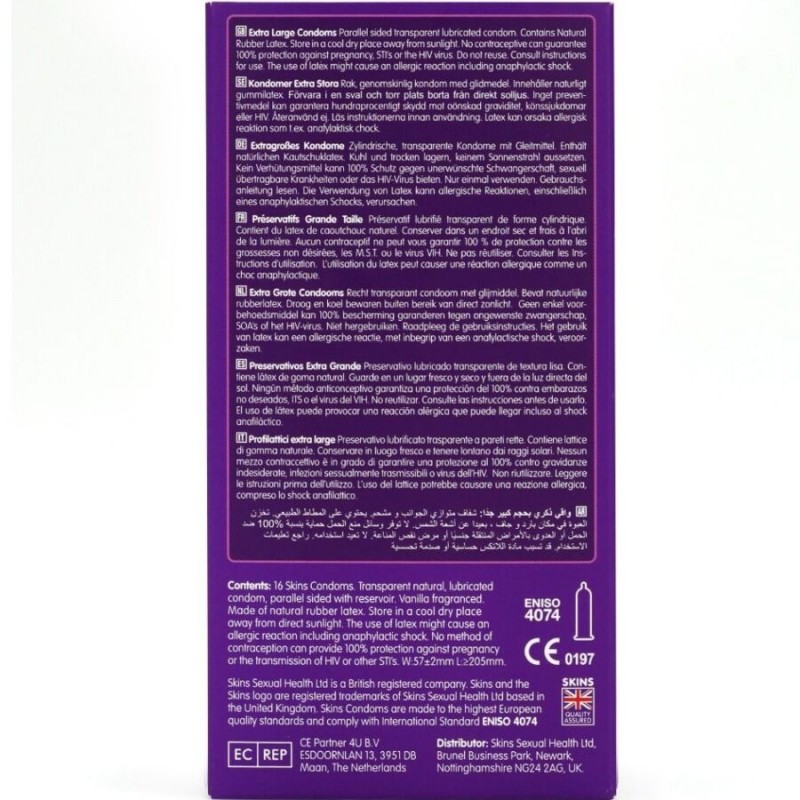SKINS TAMAaO XL PRESERVATIVOS PREMIUM PACK 16