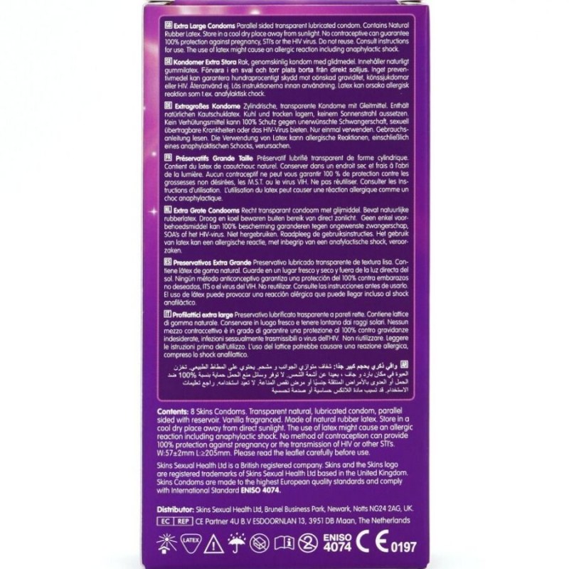 SKINS TAMAaO XL PRESERVATIVOS PREMIUM PACK 8