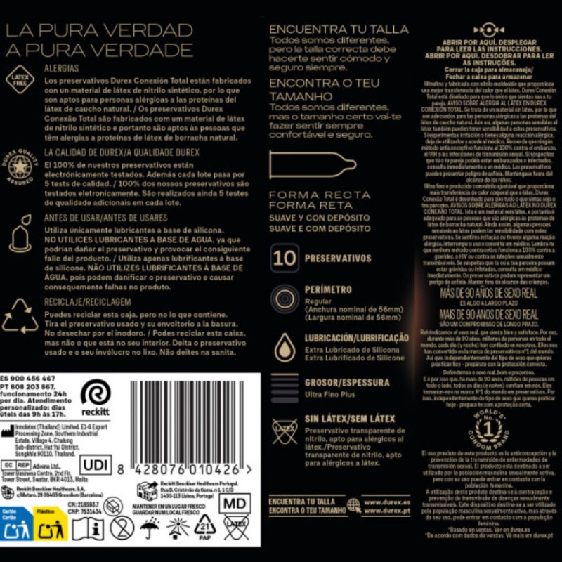 DUREX CONEXIaN TOTAL XL ULTRA FINO PLUS SIN LaTEX 10 UNIDADES