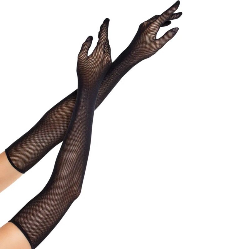 LEG AVENUE GUANTES DE REJILLA LARGOS DE aPERA NEGRO