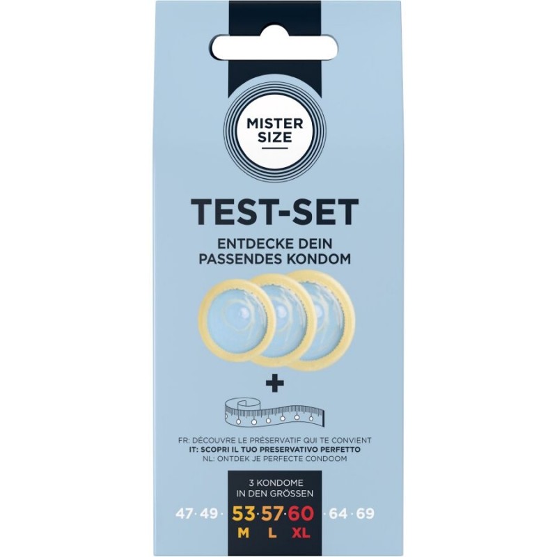 MISTER SIZE TEST SET 3 PRESERVATIVOS DIFERENTES TALLAS CINTA MaTRICA