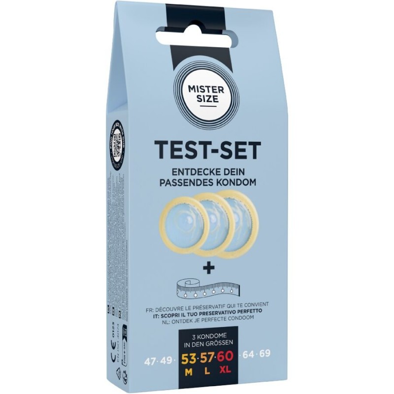 MISTER SIZE TEST SET 3 PRESERVATIVOS DIFERENTES TALLAS CINTA MaTRICA