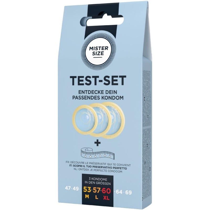MISTER SIZE TEST SET 3 PRESERVATIVOS DIFERENTES TALLAS CINTA MaTRICA