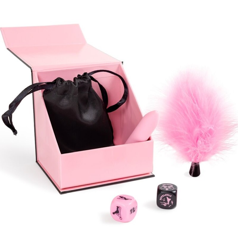 SECRET PLAY CAJA DE PLACERES PARA PAREJAS DADOS BALA VIBRADORA PLUMERO
