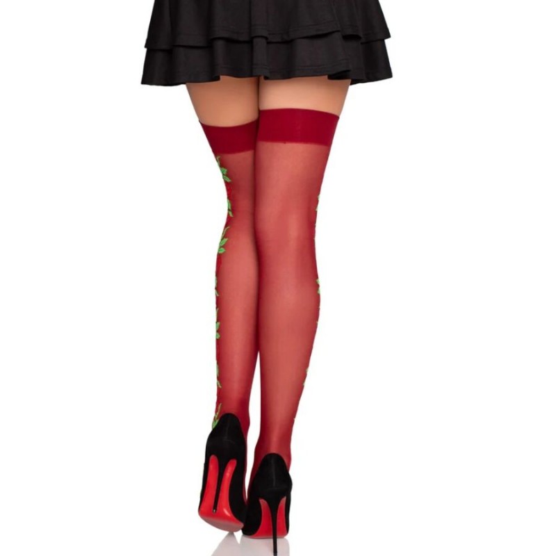 LEG AVENUE 1957 MEDIAS DE LIGUERO CON FLORES ROJAS TALLA aNICA