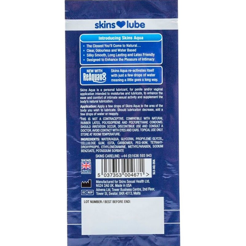 SKINS AQUA LUBRICANTE BASE DE AGUA MONODOSIS 5 ML