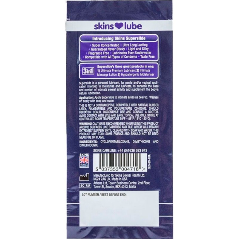 SKINS SUPERSLIDE LUBRICANTE BASE DE SILICONA MONODOSIS 5 ML