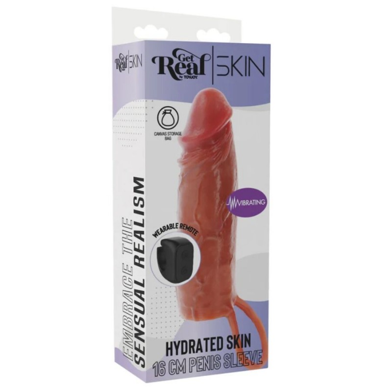 GET REAL FUNDA HYDRATED SKIN DE SILICONA CON VIBRACIaN PARA PENE CARAMELO 16 CM