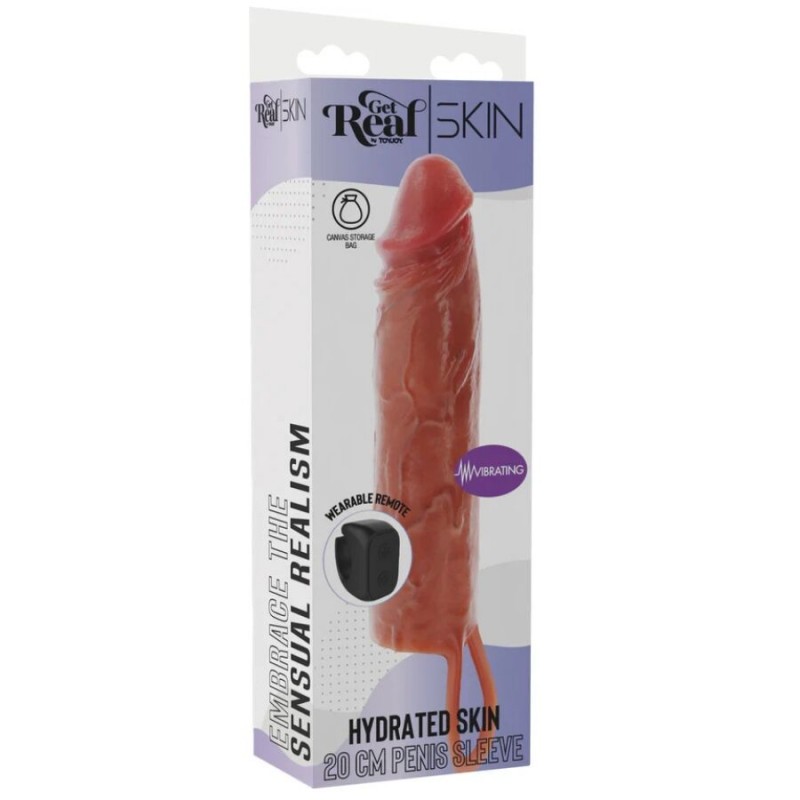 GET REAL FUNDA HYDRATED SKIN DE SILICONA CON VIBRACIaN PARA PENE CARAMELO 20 CM