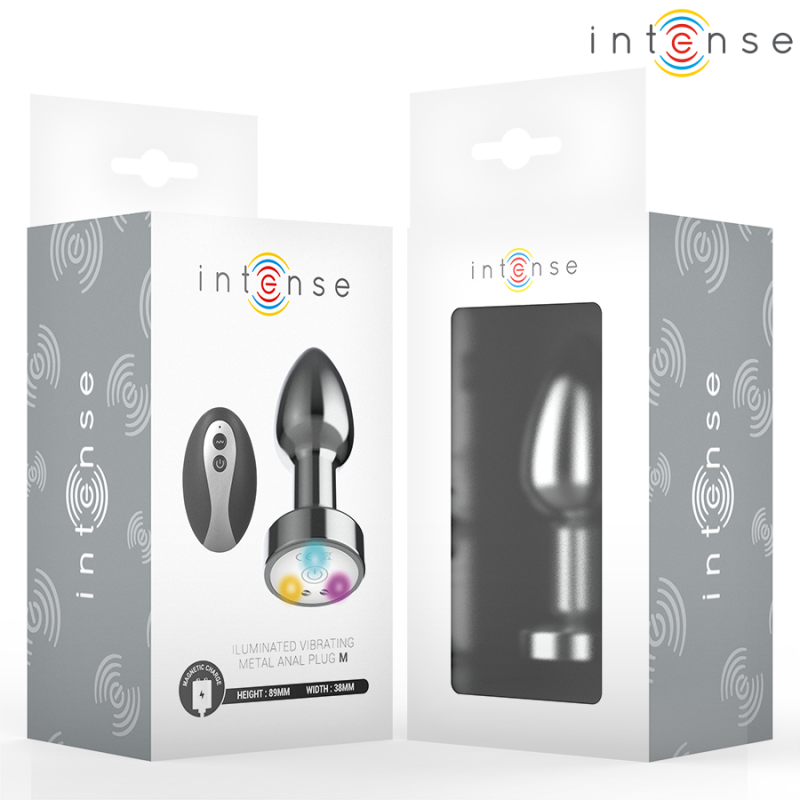 INTENSE PLUG ANAL TALLA M DE METAL VIBRADOR CON LUCES LED MULTICOLOR Y CONTROL REMOTO