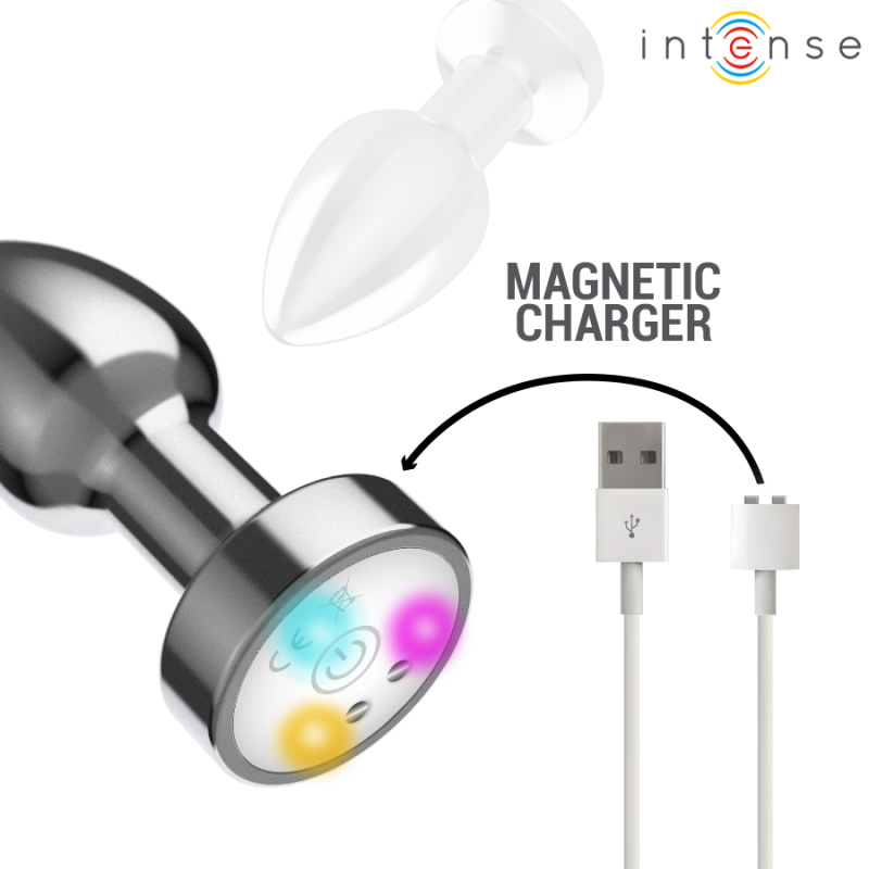 INTENSE PLUG ANAL TALLA M DE METAL VIBRADOR CON LUCES LED MULTICOLOR Y CONTROL REMOTO