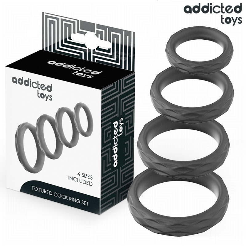 ADDICTED TOYS SET ANILLOS PENE TEXTURIZADOS 4 TAMAaOS
