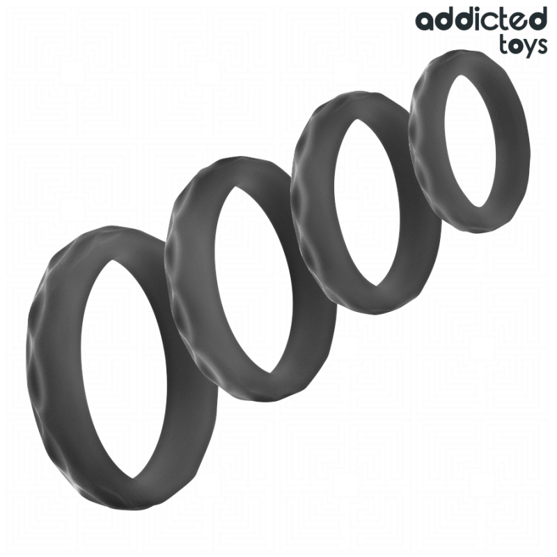 ADDICTED TOYS SET ANILLOS PENE TEXTURIZADOS 4 TAMAaOS