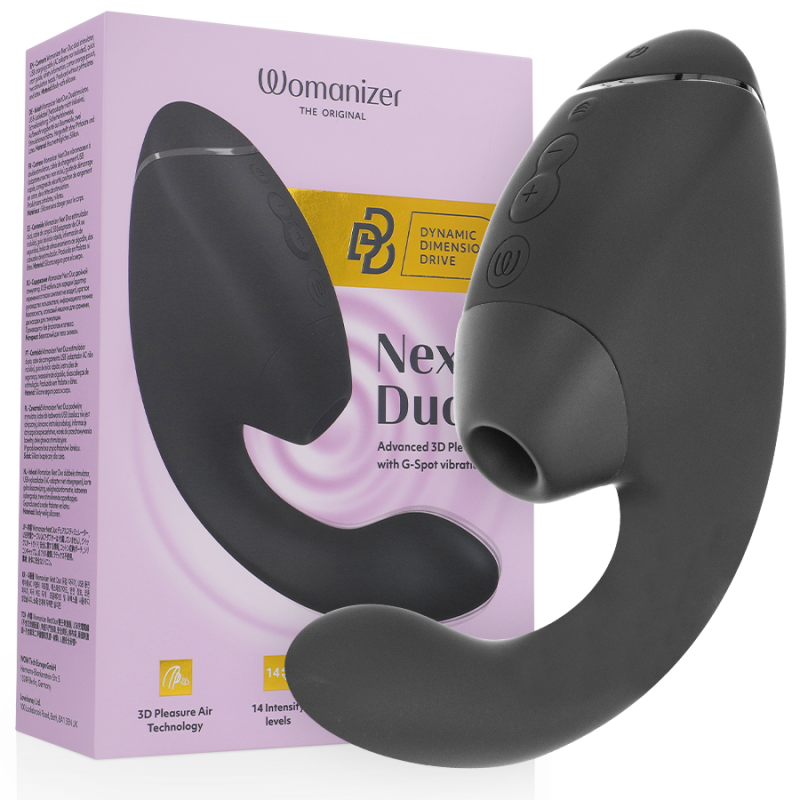 WOMANIZER DUO NEXT ESTIMULADOR VIBRADOR DUAL CLaTORIS PUNTOaG NEGRO