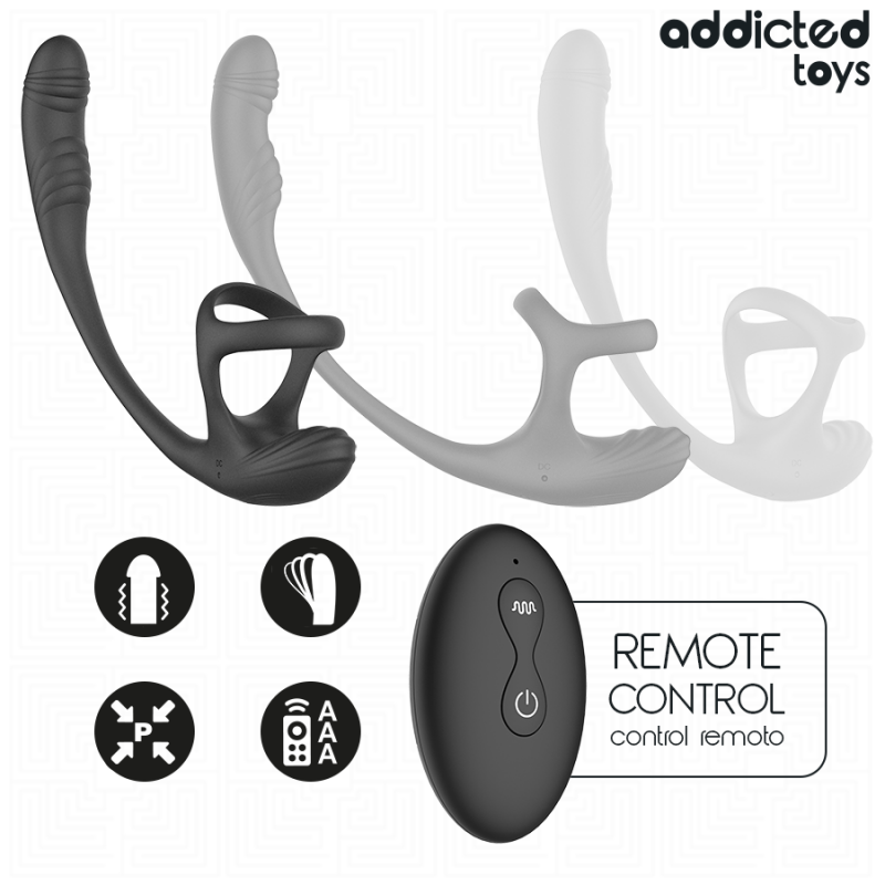 ADDICTED TOYS PLUG ANAL VIBRACIaN Y WAVING 360aº Y ESTIMULADOR TESTaCULOS