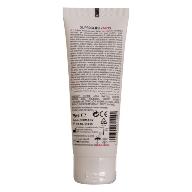 HOT SUPERGLIDE LUBRICANTE COMESTIBLE BASE AGUA CEREZA 75 ML