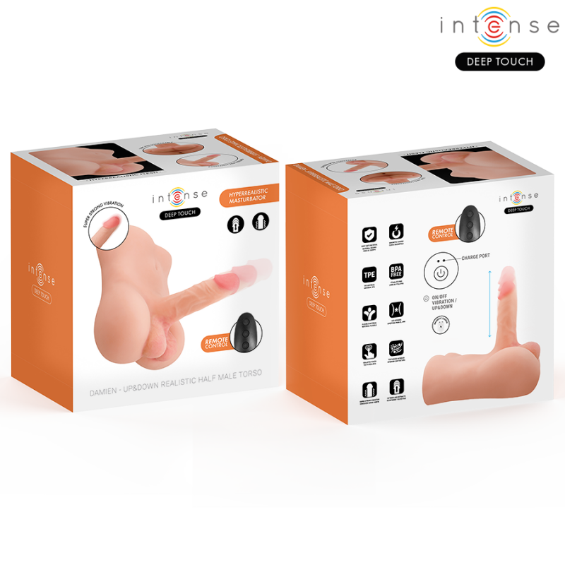 INTENSE DEEP TOUCH DAMIEN TORSO CON ANO Y DILDO REALaSTICO CON EMPUJE Y VIBRACIaN CONTROL REMOTO 35 KG