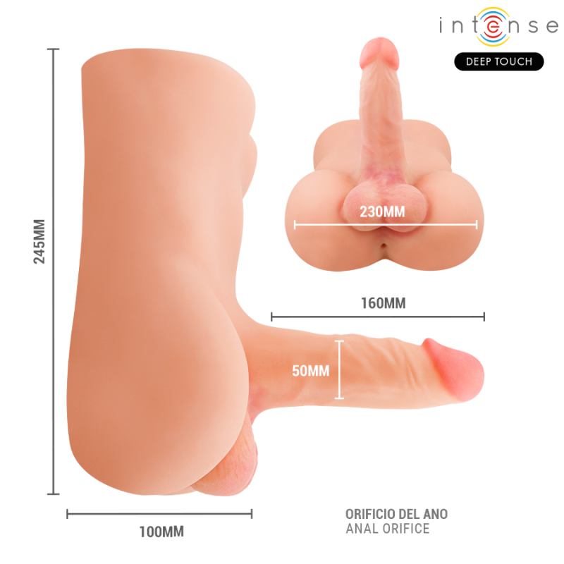 INTENSE DEEP TOUCH DAMIEN TORSO CON ANO Y DILDO REALaSTICO CON EMPUJE Y VIBRACIaN CONTROL REMOTO 35 KG