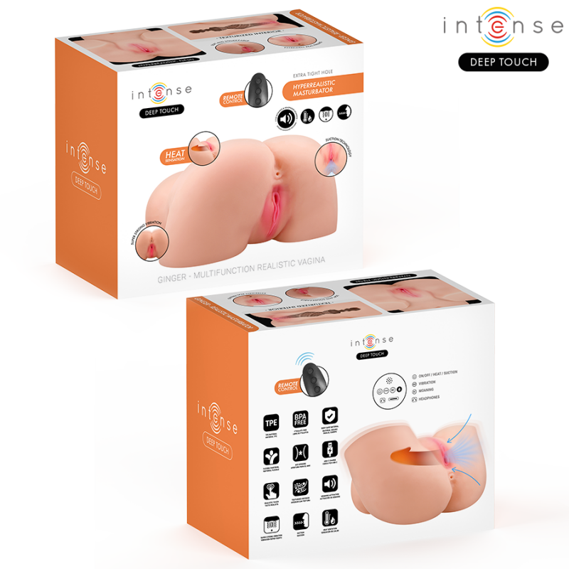 INTENSE DEEP TOUCH GINGER MASTURBADOR ANO Y VAGINA CON EFECTO SUCCIaN CALOR VIBRACIaN Y VOZ CON CONTROL REMOTO 53 KG