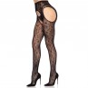 LEG AVENUE 1967 MEDIAS DE LIGUERO CON RED DE FLORES NEGRO TALLA aNICA