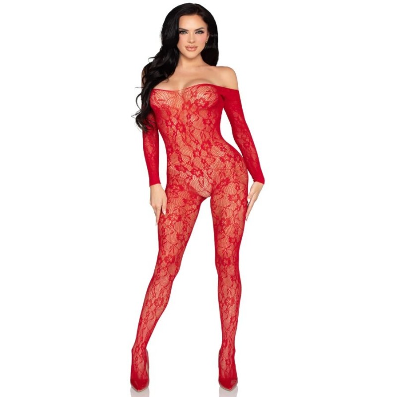 LEG AVENUE 89366 BODYSTOCKING DE LENCERaA DE ENCAJE ROJO TALLA aNICA
