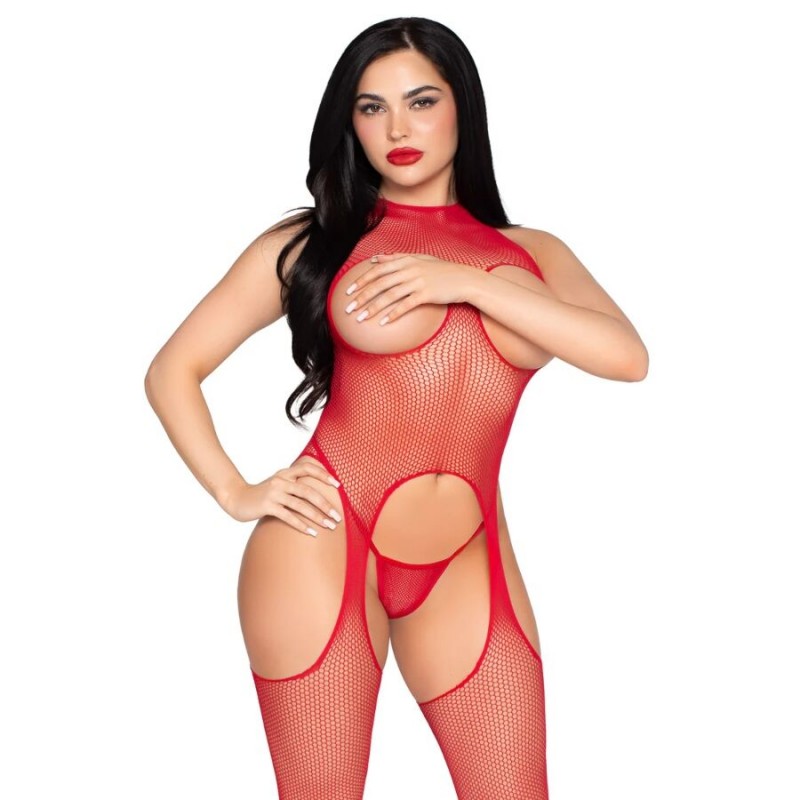 LEG AVENUE 89374 BODYSTOCKING SIN COPAS Y PANTY ROJO TALLA aNICA