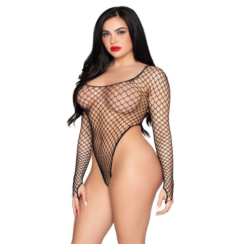 LEG AVENUE 89377 BODYSUIT DE RED INDUSTRIAL DE CORTE ALTO NEGRO TALLA aNICA