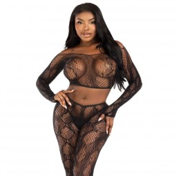 LEG AVENUE 89373 CROP TOP Y MEDIAS SIN PIE DE PITaN NEGRO TALLA aNICA