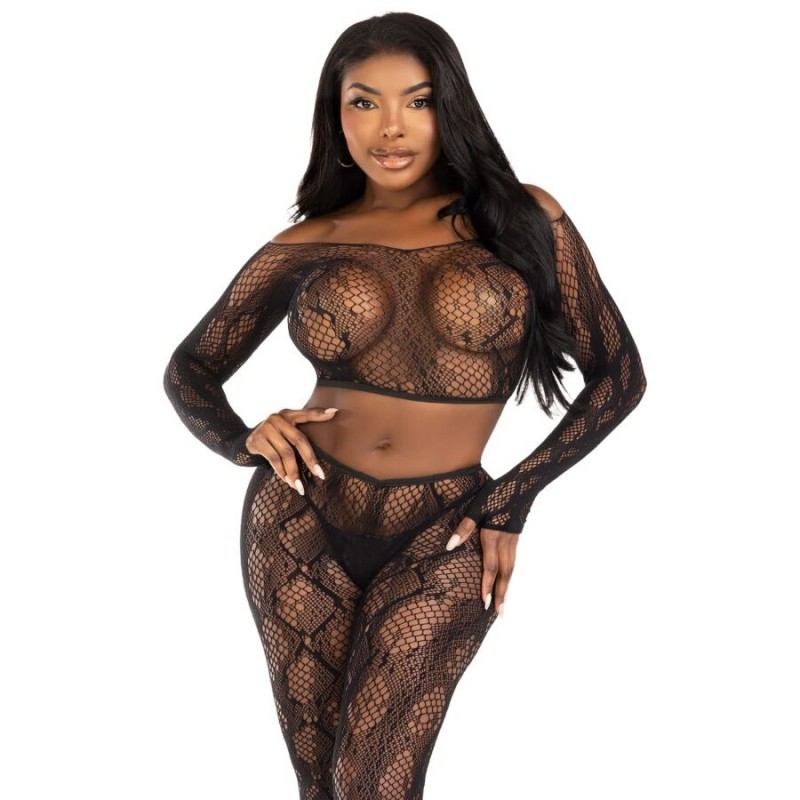 LEG AVENUE 89373 CROP TOP Y MEDIAS SIN PIE DE PITaN NEGRO TALLA aNICA