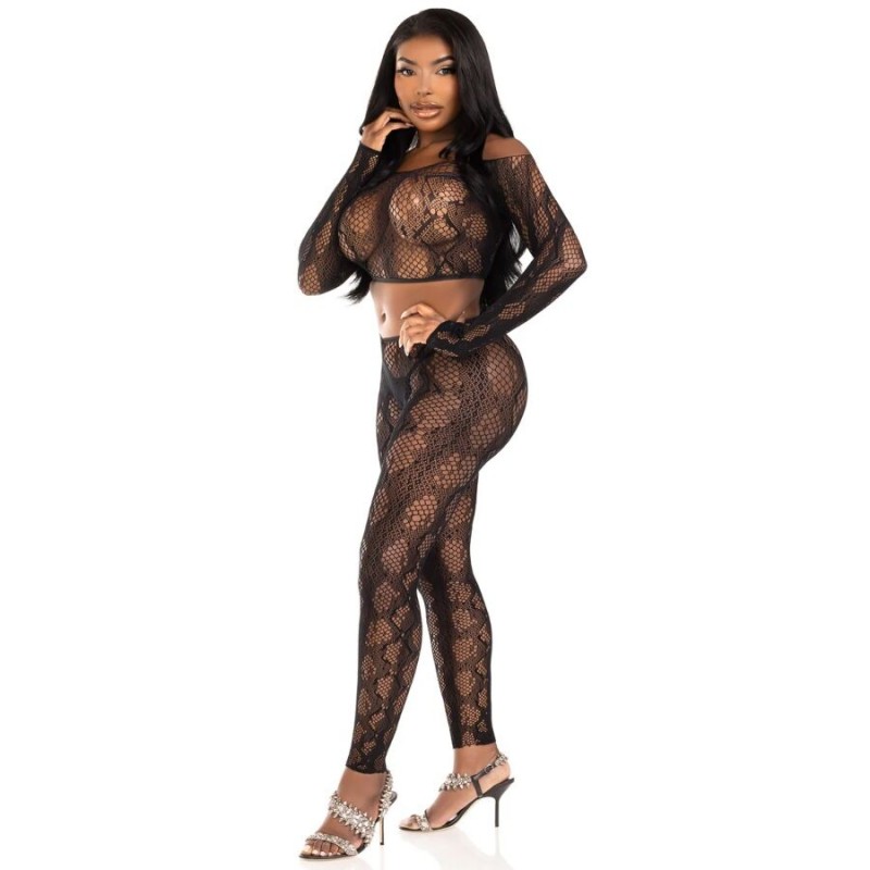 LEG AVENUE 89373 CROP TOP Y MEDIAS SIN PIE DE PITaN NEGRO TALLA aNICA