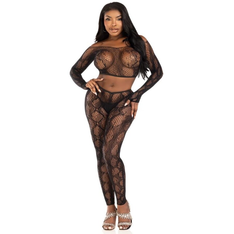 LEG AVENUE 89373 CROP TOP Y MEDIAS SIN PIE DE PITaN NEGRO TALLA aNICA