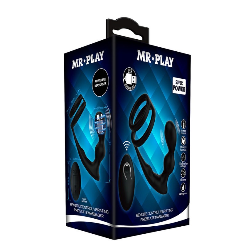 MR PLAY ANILLO PARA PENE CON PLUG ANAL CON VIBRACIaN CONTROL REMOTO