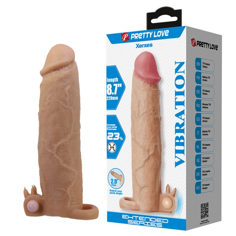 PRETTY LOVE XERXES FUNDA PARA PENE CON ESTIMULADOR DE CLaTORIS Y VIBRACIaN
