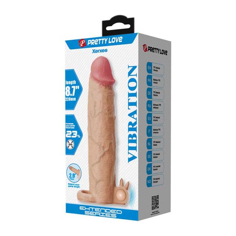 PRETTY LOVE XERXES FUNDA PARA PENE CON ESTIMULADOR DE CLaTORIS Y VIBRACIaN
