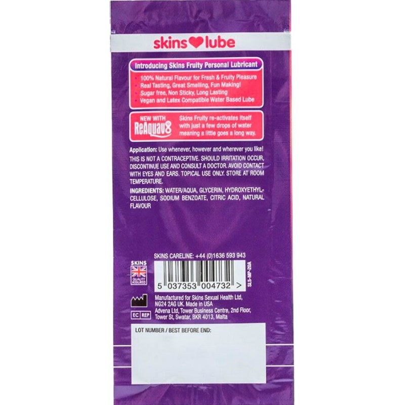 SKINS FRUITY WATER BASED LUBRICANT MANGO PASSION FRUIT SINGLE DOSE 5 ML
