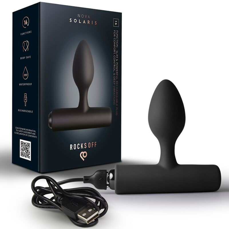 ROCKS OFF NOVA SOLARIS RECHARGEABLE SLIM POWERFUL ANAL PLUG 16 FUNCTION BLACK