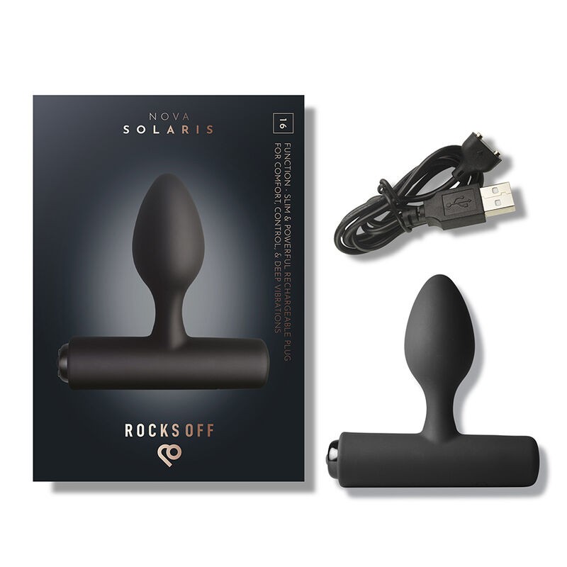 ROCKS OFF NOVA SOLARIS RECHARGEABLE SLIM POWERFUL ANAL PLUG 16 FUNCTION BLACK