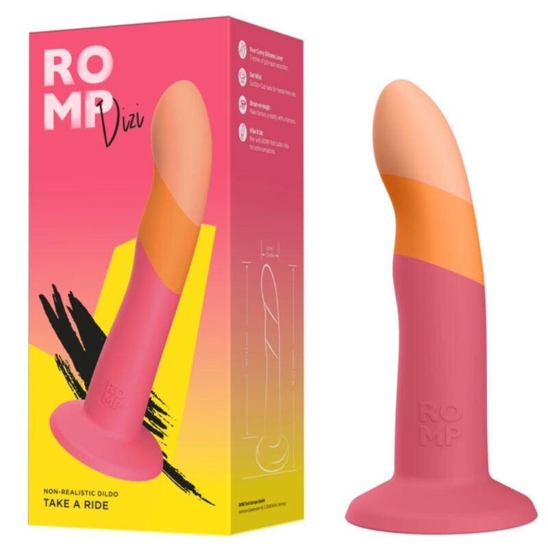 ROMP DIZI SILICONE DILDO WITH SUCTION CUP TRICOLOR 18 CM