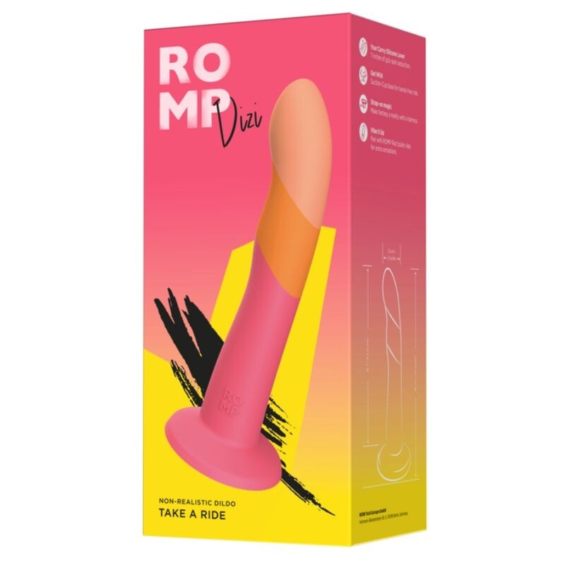 ROMP DIZI SILICONE DILDO WITH SUCTION CUP TRICOLOR 18 CM