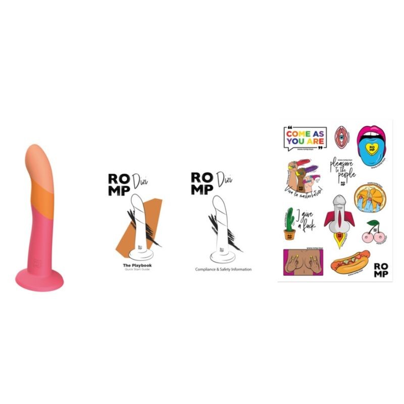 ROMP DIZI SILICONE DILDO WITH SUCTION CUP TRICOLOR 18 CM