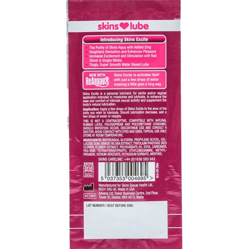 SKINS EXCITE WATER BASED LUBRICANT SINGLE DOSE 5 ML