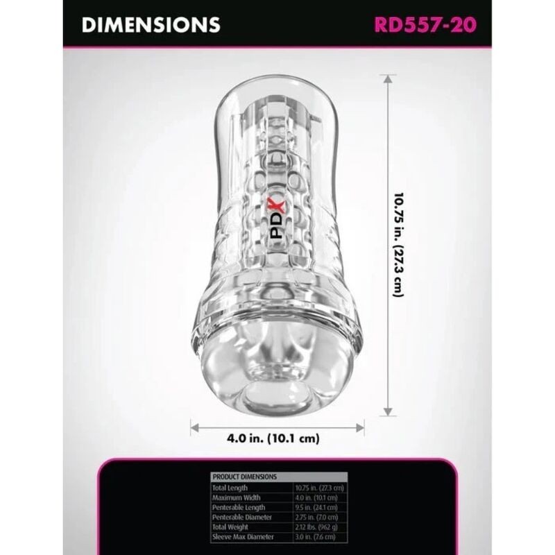 PDX ELITE VIEWTUBE PLUS SEE THRU EZ GRIP TRANSPARENT STROKER 21 CM
