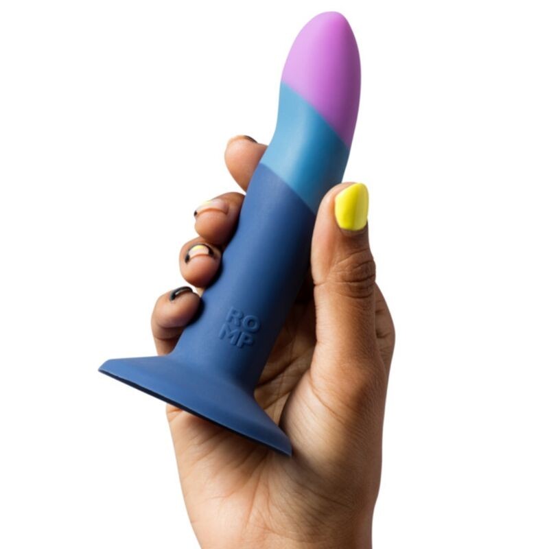 ROMP PICCOLO HARNESS SILICONE DILDO WITH TRICOLOR SUCTION CUP 14 CM