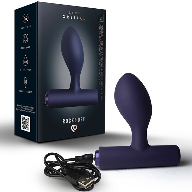 ROCKS OFF NOVA ORBITAL RECHARGEABLE PREMIUM POWERFUL ANAL PLUG 16 FUNCTION BLUE