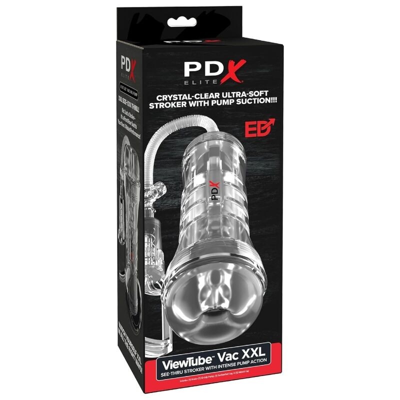 PDX ELITE VIEWTUBE VAC XXL TRANSPARENT STROKER WITH SUCTION PUMP 273 CM