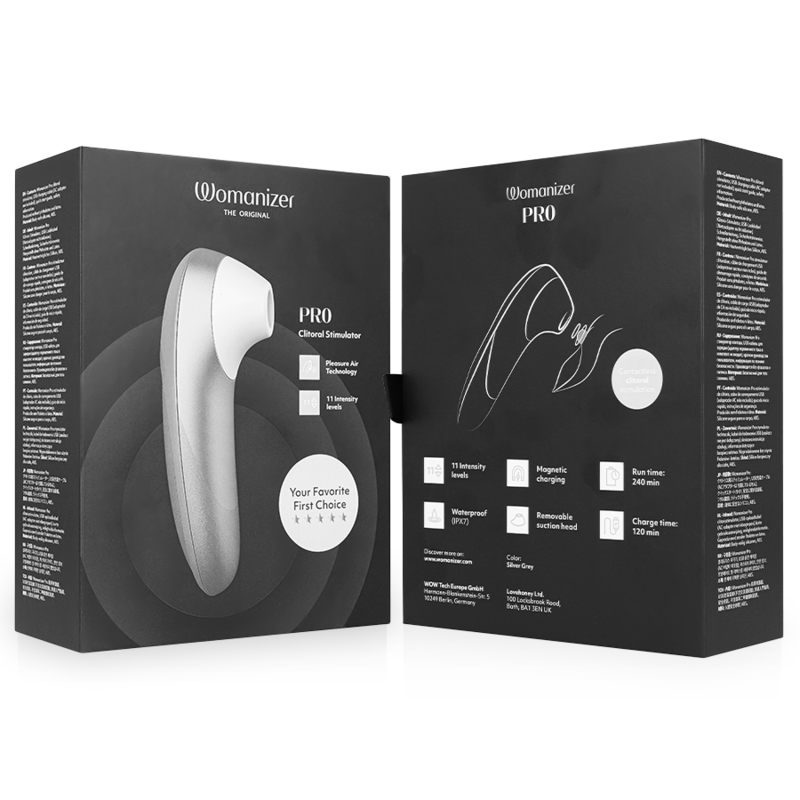 WOMANIZER PRO VIBRANT CLITORAL STIMULATOR SILVER GREY