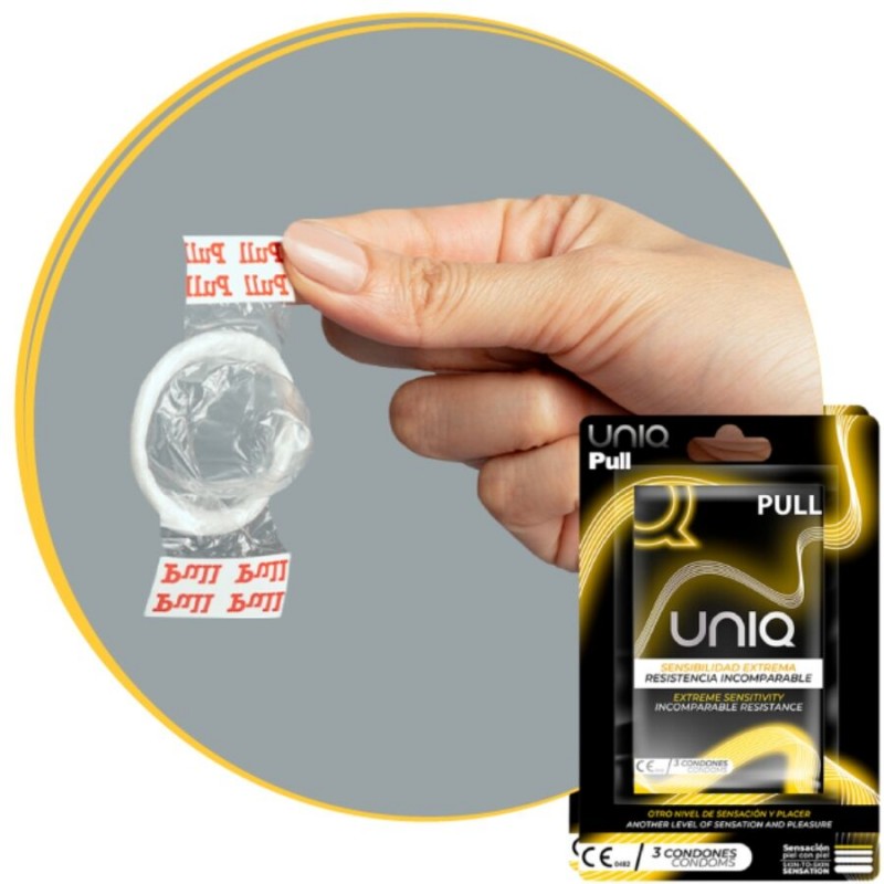 UNIQ PULL PRESERVATIVOS CON TIRAS SIN LaTEX 3 UNIDADES