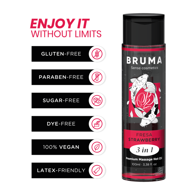 BRUMA ACEITE DE MASAJE PREMIUM EFECTO CALOR SABOR FRESA 3 EN 1 100 ML